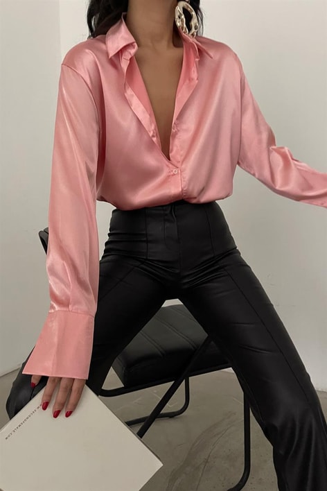 Basic Saten Gömlek Pudra