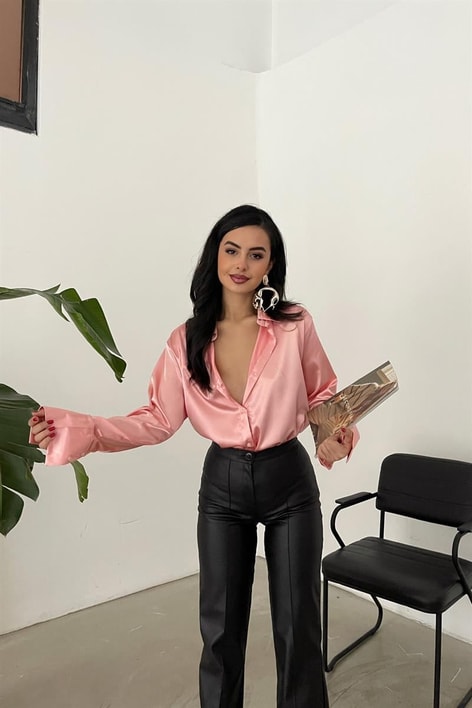 Basic Saten Gömlek Pudra