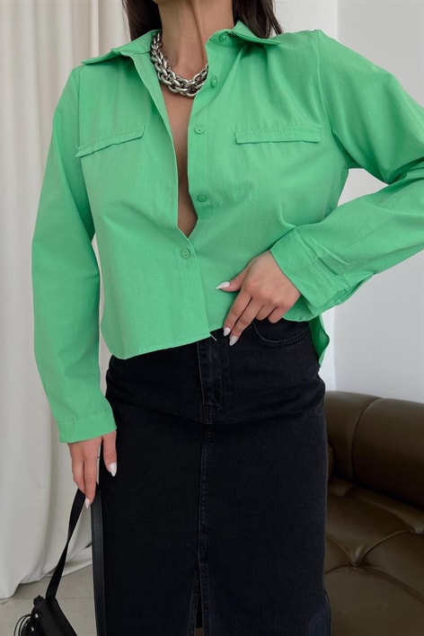 Basic Süs Cep Gömlek Açık Yeşil