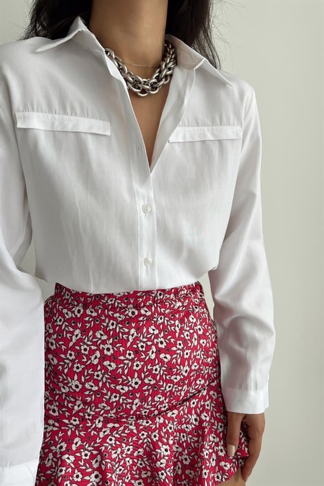 Basic Süs Cep Gömlek Beyaz