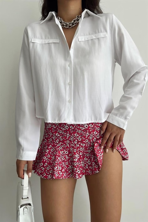 Basic Süs Cep Gömlek Beyaz
