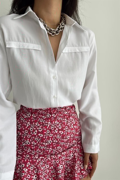 Basic Süs Cep Gömlek Beyaz