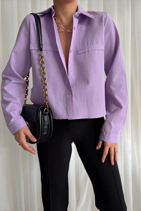 Basic Süs Cep Gömlek Lila