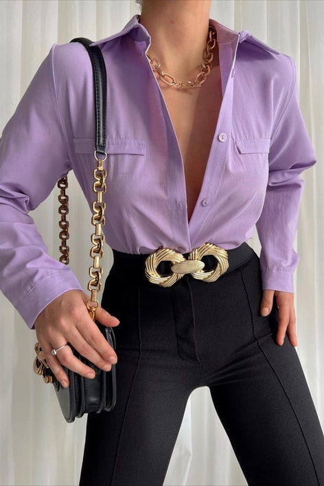 Basic Süs Cep Gömlek Lila