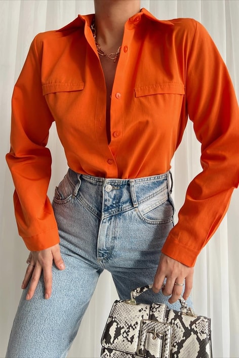 Basic Süs Cep Gömlek Oranj