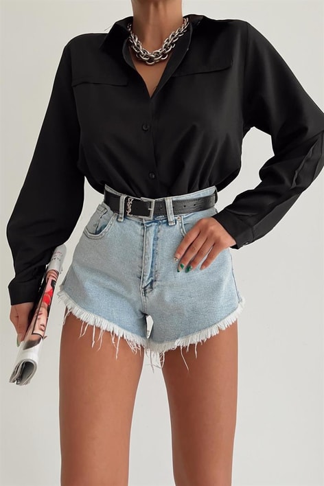 Basic Süs Cep Gömlek Siyah