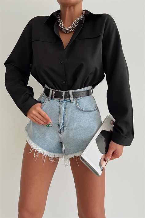 Basic Süs Cep Gömlek Siyah