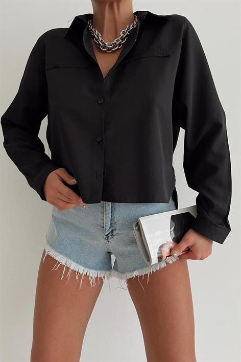 Basic Süs Cep Gömlek Siyah