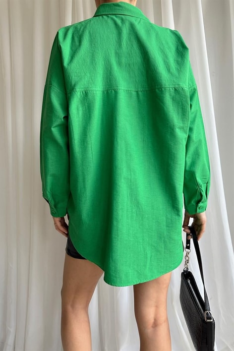 Çift Cepli Uzun Basic Gömlek Benetton Yeşili