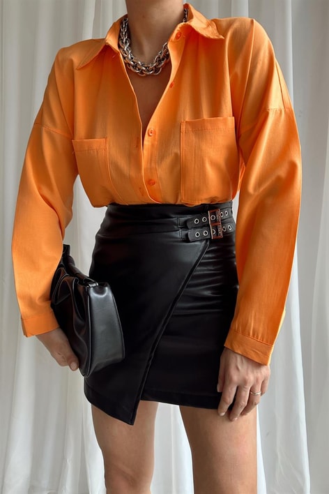 Çift Cepli Uzun Basic Gömlek Kavuniçi