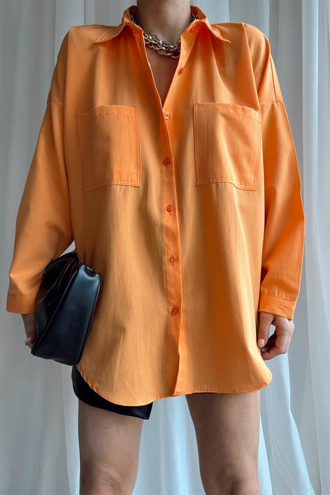 Çift Cepli Uzun Basic Gömlek Kavuniçi