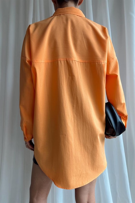 Çift Cepli Uzun Basic Gömlek Kavuniçi