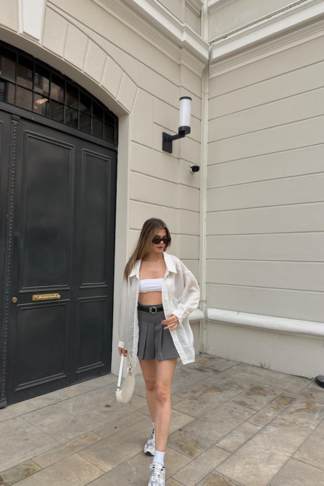 Çizgi Dokulu Gömlek Açık Gri