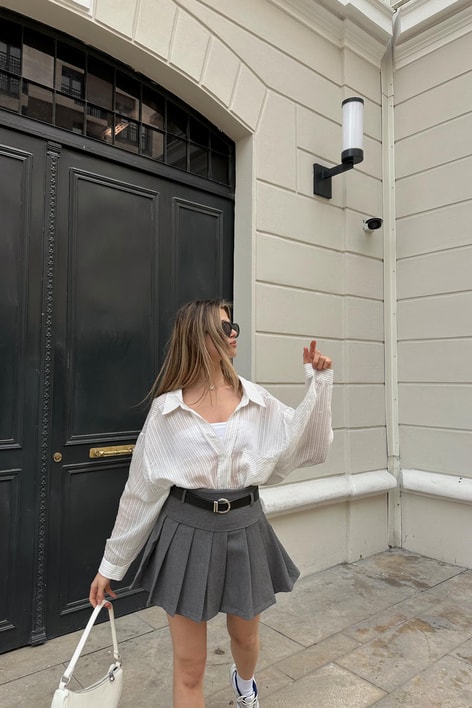 Çizgi Dokulu Gömlek Açık Gri