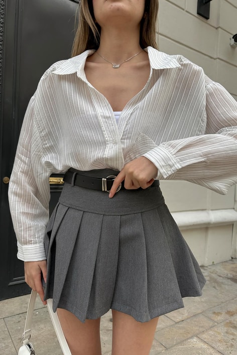 Çizgi Dokulu Gömlek Açık Gri