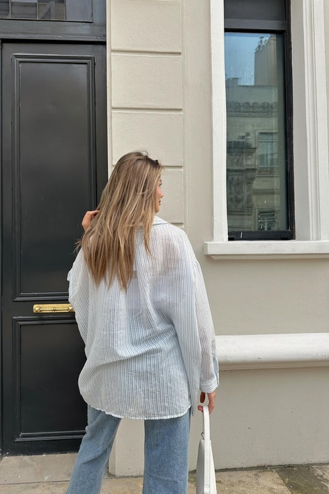 Çizgi Dokulu Gömlek Mavi