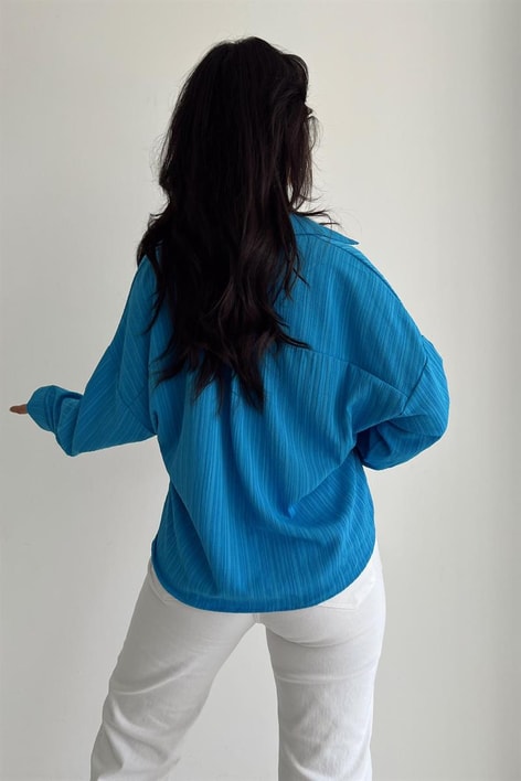 Çizgi Görünümlü Fitil Gömlek Mavi