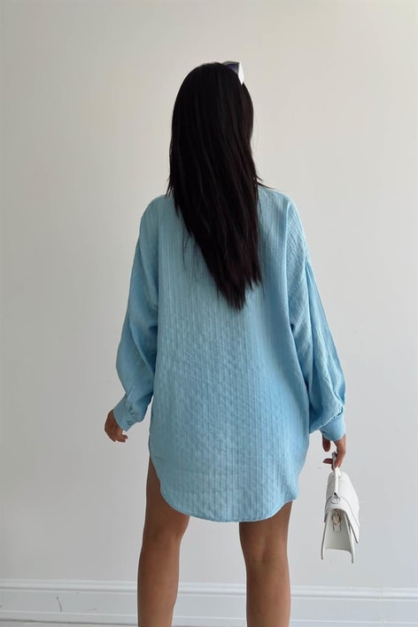 Çizgi İşlemeli Gömlek Mavi