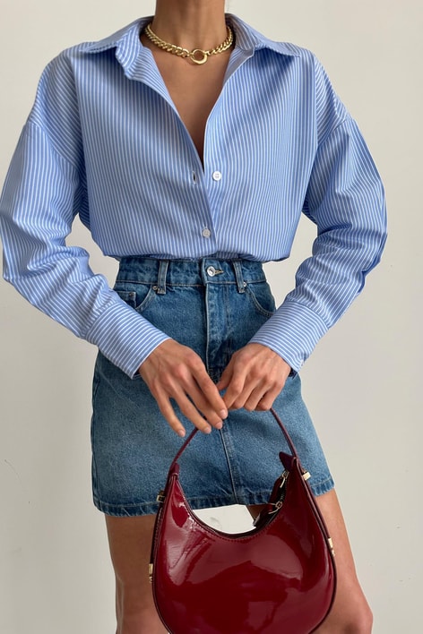 Çizgili Basic Gömlek Mavi