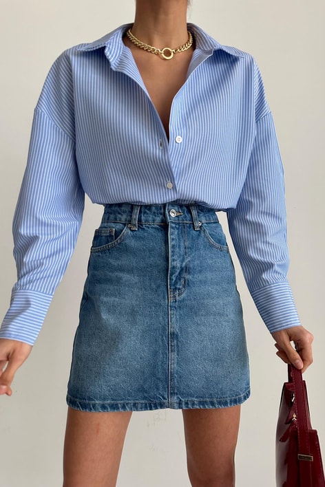 Çizgili Basic Gömlek Mavi