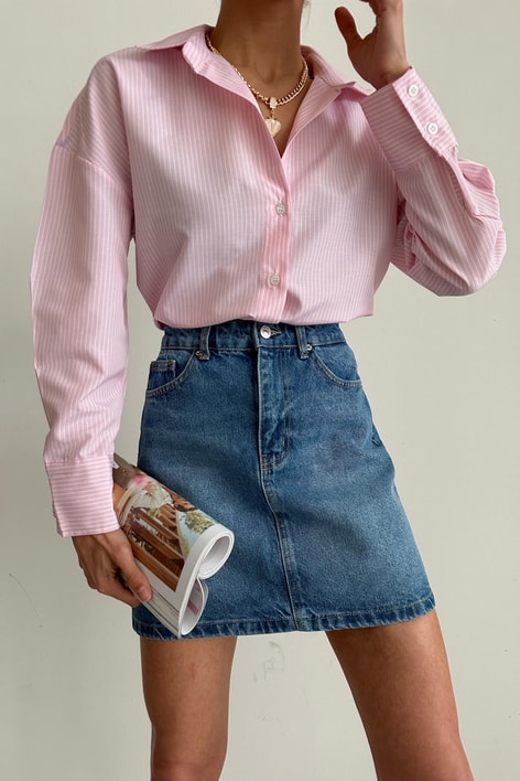 Çizgili Basic Gömlek Pembe