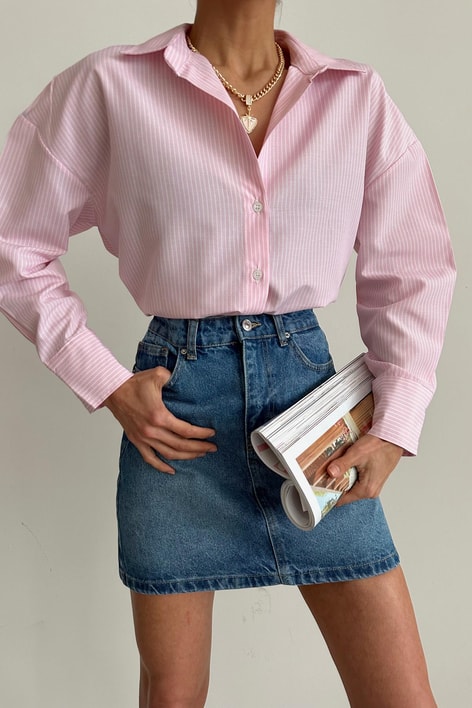 Çizgili Basic Gömlek Pembe