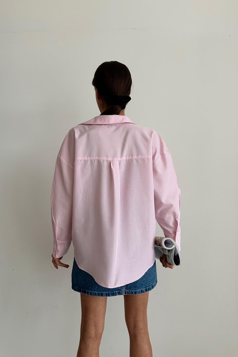 Çizgili Basic Gömlek Pembe