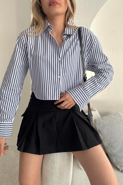 Çizgili Crop Gömlek Lacivert