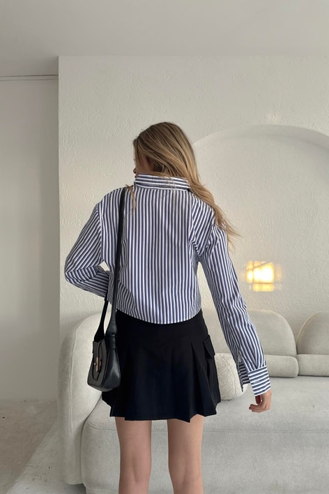 Çizgili Crop Gömlek Lacivert