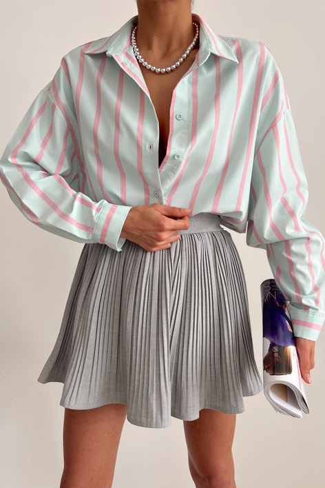 Çizgili Poplin Gömlek Mint