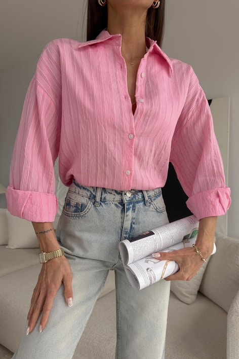 Çizgili Relaxed Gömlek Pembe
