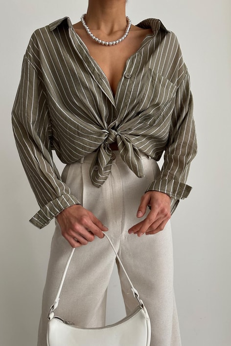 Çizgili Salaş Gömlek Haki