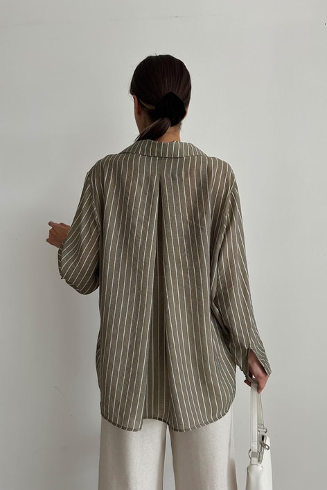 Çizgili Salaş Gömlek Haki