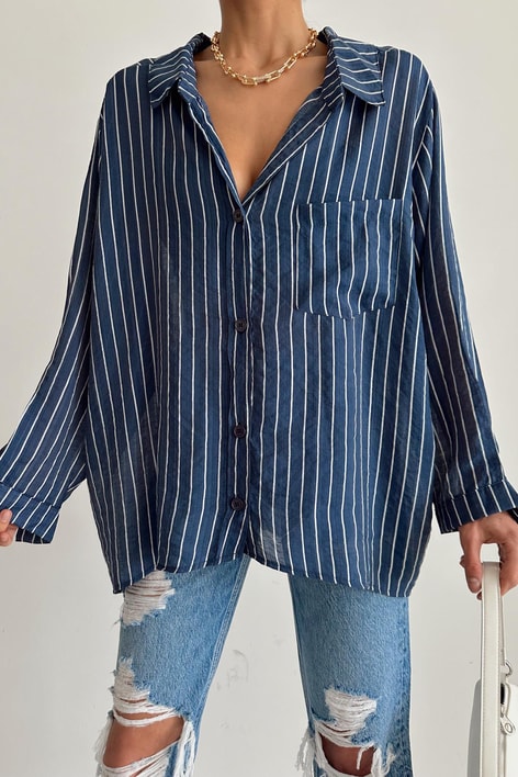 Çizgili Salaş Gömlek Lacivert
