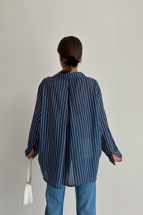 Çizgili Salaş Gömlek Lacivert