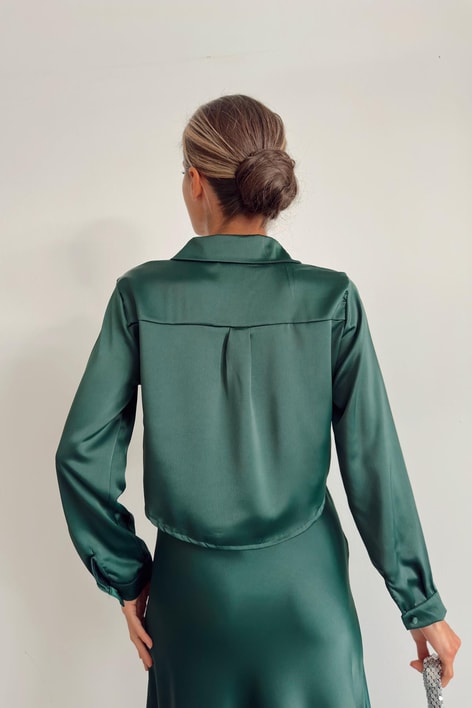 Coton Saten Gömlek Zümrüt Yeşili
