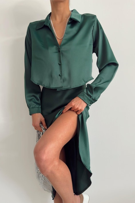 Coton Saten Gömlek Zümrüt Yeşili