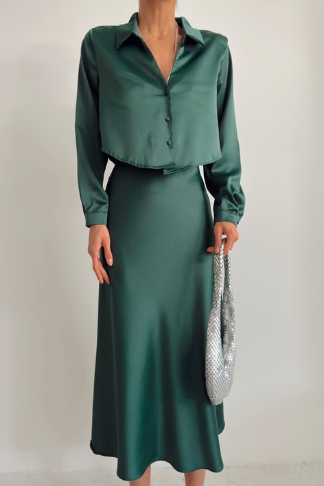 Coton Saten Gömlek Zümrüt Yeşili
