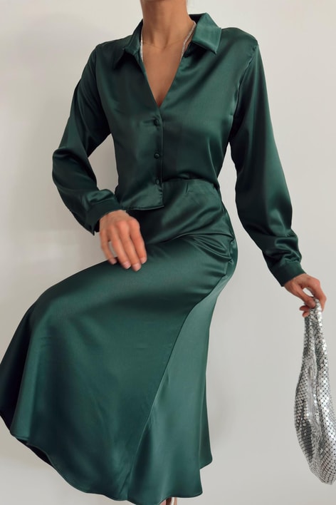 Coton Saten Gömlek Zümrüt Yeşili