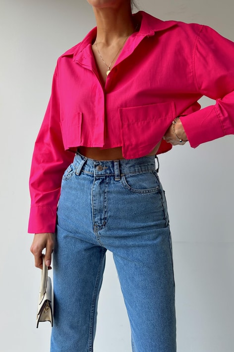 Crop Tasarım Gömlek Fuşya