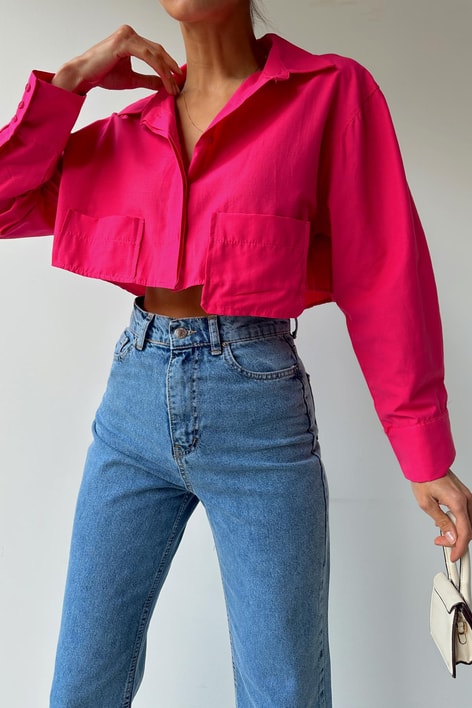 Crop Tasarım Gömlek Fuşya