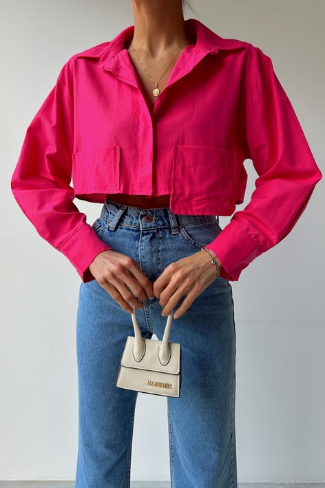 Crop Tasarım Gömlek Fuşya