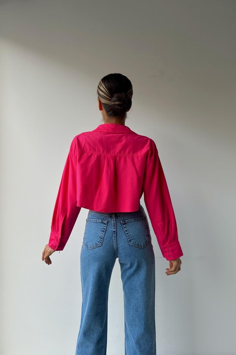 Crop Tasarım Gömlek Fuşya