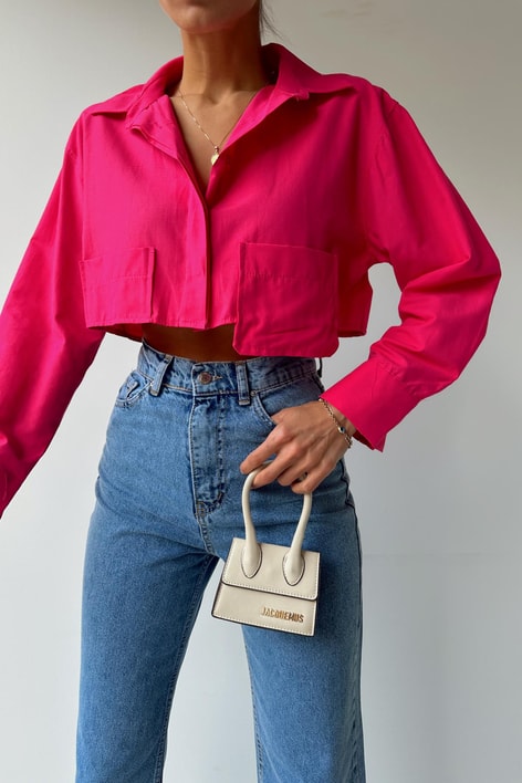 Crop Tasarım Gömlek Fuşya