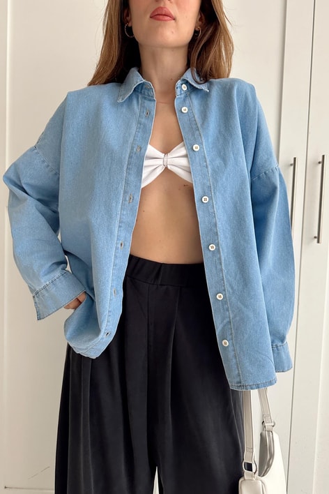 Denim Oversıze Gömlek Buz Mavi