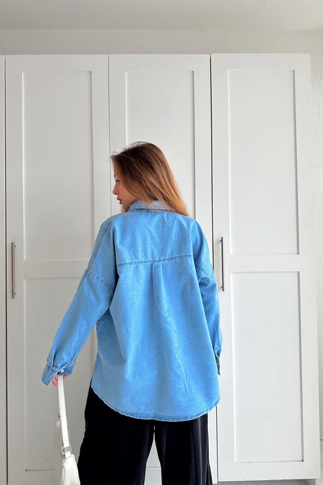 Denim Oversıze Gömlek Buz Mavi