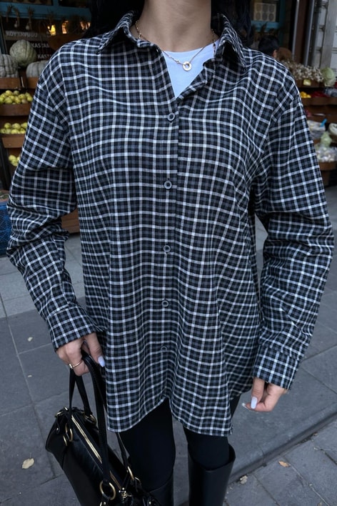 Ekoseli Oversize Oduncu Gömlek Füme