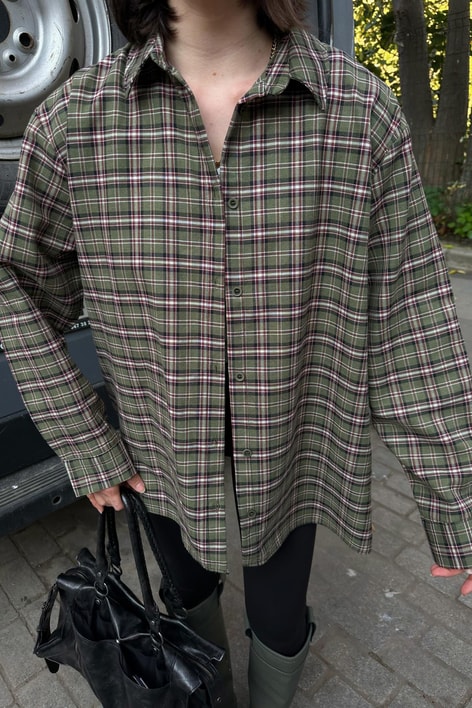 Ekoseli Oversize Oduncu Gömlek Yeşil