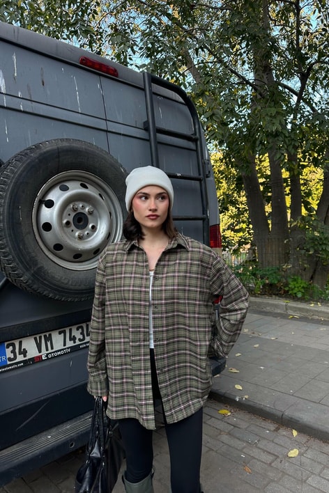 Ekoseli Oversize Oduncu Gömlek Yeşil