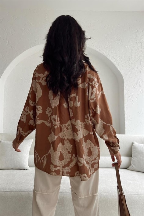 Etnik Desenli Gömlek Kahverengi
